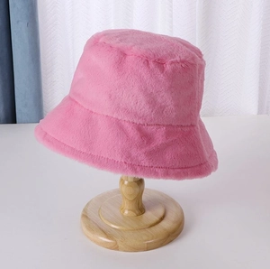 Women Winter Warm Plush Faux Fur Bucket Hat Solid Color Soft Windproof Outdoor Fisherman Basin Hat Casual Autumn Headwear