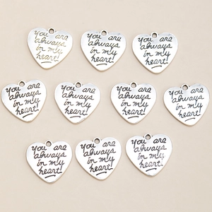 Alloy Lettering Heart Charms Silver Color Engraved Heart Shape Pendants For DIY Jewelry Necklace Bracelet Making Accessories