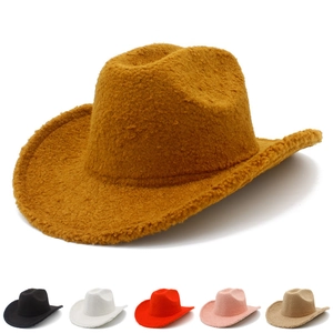 Women Western Cowboy Hat Lamb Wool Warm Winter Jazz Hat Solid Color Curved Brim Outdoor Fashion Fedora Hat For Lady