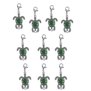 Set of 10 green sea turtle pendants with lobster clasps for DIY jewelry and keychains