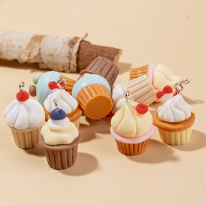 DIY Simulation Resin Cupcake Pendants Mixed Colors Sweet Food Charms For Earrings Keychain Jewelry Making Accessories