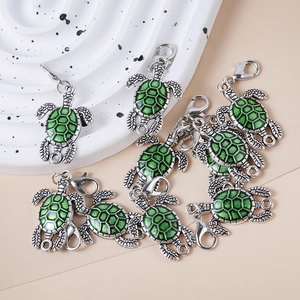 Green turtle charms with lobster clasps for DIY jewelry and keychains