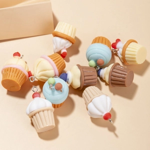 Colorful mini resin cupcake charms with metal loops for DIY jewelry and keychain making