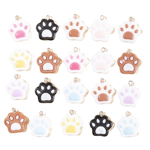 Resin cat paw charm pendants in various colors with metal rings for DIY jewelry making