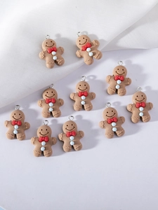 Set of ten cute gingerbread man resin charms for DIY jewelry making and crafts