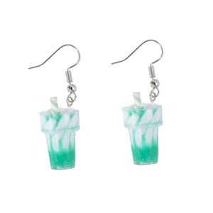 Creative ice cream sundae simulation earrings with green beverage cup charms