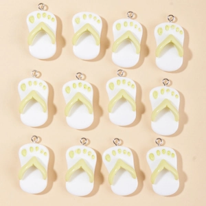 Lot de 12 breloques tongs en résine jaune avec anneaux métalliques pour bijoux DIY
