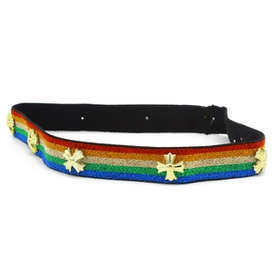 Rainbow sequin hat band with gold metallic cross motifs for stylish fedora decoration