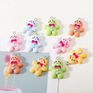 Colorful gingerbread man charms in pastel resin for DIY jewelry making accessories