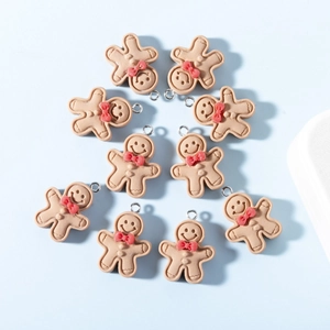Set of 10 cute resin gingerbread man pendants with metal hooks for DIY jewelry making