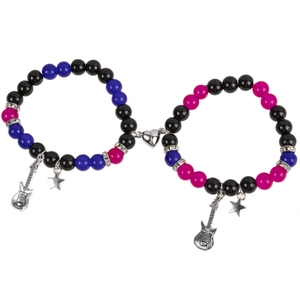 Magnetic heart beaded bracelets set with guitar and star charms for couples