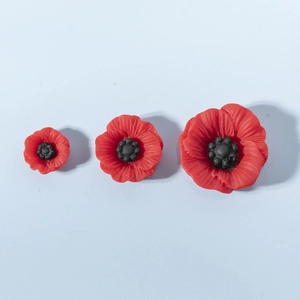 Lot de trois fleurs de pavot rouges vintage en résine pour la création de bijoux DIY