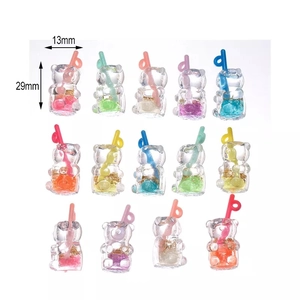 Mini resin bear boba tea charms for DIY crafts in 14 colors with 29x13mm dimensions
