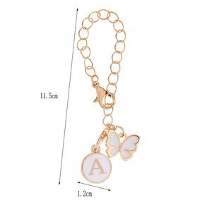 Golden alloy water cup chain with butterfly pendant and initial A charm, 11.5cm length