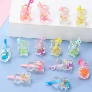 Colorful resin mini bear straw cups for DIY crafts and phone case decoration accessory