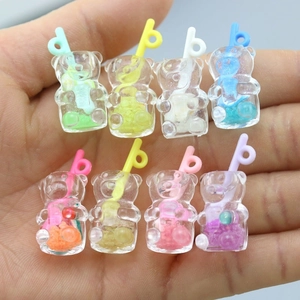 Miniature resin bear straw cup DIY charms in 8 bright colors for jewelry making