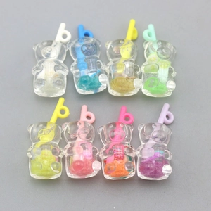 Set of 8 colorful resin bear charm pendants for DIY jewelry and phone case crafts