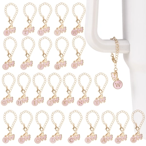 Pink enamel butterfly alphabet charms with gold lobster clasp for tumbler handle decoration