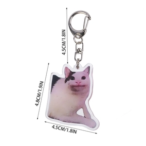 Polite cat acrylic keychain with 4.5cm dimensions and silver D-ring buckle