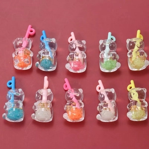 DIY Jewelry Accessories Mini Resin Bear Straw Cup Charms For Phone Case Decoration Cute Simulation Food Play Pendants