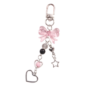 Schlüsselanhänger mit rosa Schleife, Sternen und Herzhängern für Handy und Zubehör