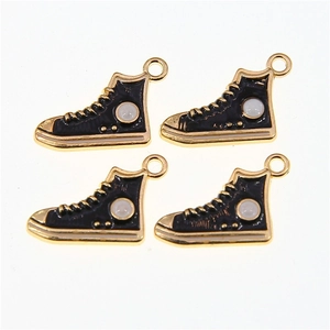 DIY black alloy high-top sneaker charms with gold trim for necklaces and jewelry making