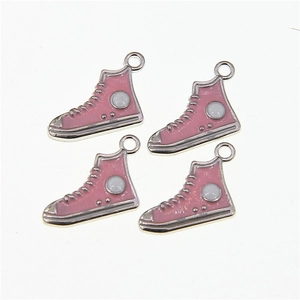 Set of four mini pink high-top sneaker alloy charms for DIY jewelry making and crafts