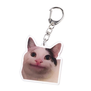 Porte-clés chat poli en acrylique avec fermoir argenté et motif de chaton pour sacs