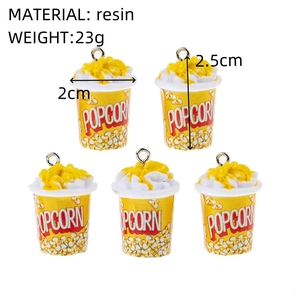 Lot de 5 breloques seau à pop-corn en résine 3D pour boucles d'oreilles et porte-clés DIY