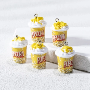 Pendentifs en Résine de Seau de Pop-corn de Simulation pour Boucles d'Oreilles DIY Porte-Clés Sac Accessoires Suspendus Miniature de Nourriture
