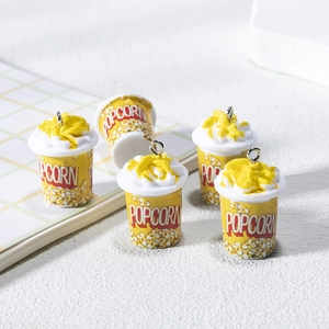 Pendentif seau de pop-corn 3D réaliste en résine avec anneau pour création de bijoux DIY