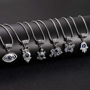 Evil Eye Animal Pendant Necklace For Women Silver Tone Alloy Box Chain Hamsa Hand Butterfly Owl Elephant Turtle Jewelry