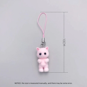 Rosa beflockter Mini-Katzen-Plüsch-Anhänger mit silbernem Ring, 10cm niedlicher Gurt