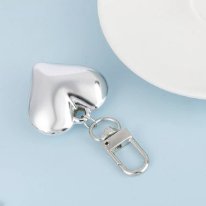 Polished silver heart pendant keychain with metal hook for handbags and keys