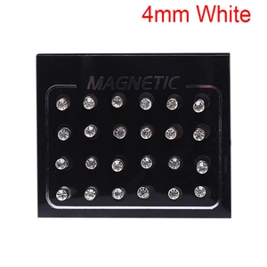 Detailed set of 24 pieces 4mm white magnetic stud earrings displayed on black card