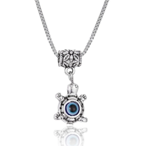 Vintage turtle pendant necklace with evil eye charm on a stylish box chain design