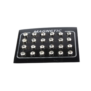 Set of 12 pairs 6mm magnetic stud earrings with sparkling crystals for non-pierced ears