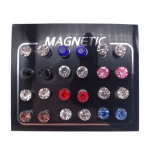 Set of 12 pairs colorful 6mm magnetic crystal stud earrings for non-pierced ears