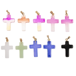 Lot de 10 pendentifs croix en verre coloré avec attaches dorées pour bijoux DIY
