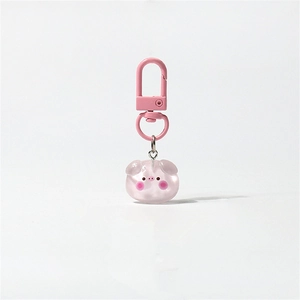 Cute pink resin cartoon pig keychain accessory with translucent finish and lobster clasp