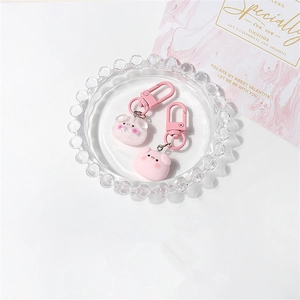 Cute pink resin cartoon pig keychains with metallic D-ring for bags and keys