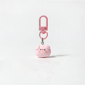 Cute pink resin cartoon pig keychain with matching pink D-ring clasp for bags