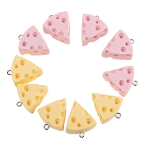 Realistic resin cheese cake pendants in pink and yellow for DIY jewelry and accessories