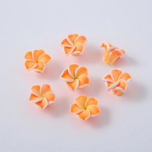 Handgefertigte 15mm orangefarbene Plumeria-Blütenperlen aus Fimo für DIY Schmuck