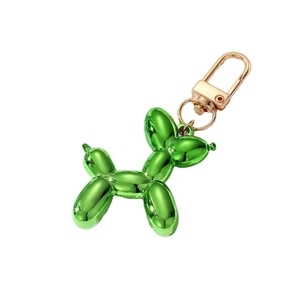 Fashionable electroplated green balloon dog keychain with golden metallic mirror finish