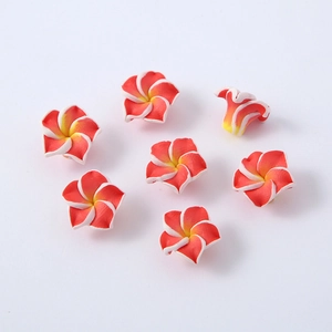 Set mit 15mm Polymer-Ton Frangipani-Blütenperlen mit rot-orangefarbenem Verlauf für DIY