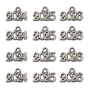 Antique silver DIY charms with 2024, 2025, and 2026 year number pendants for jewelry