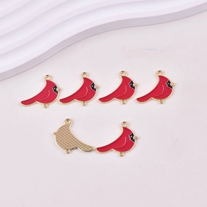 Rode kardinaal emaille vogelhangers met dubbele lussen voor DIY-sieraden maken