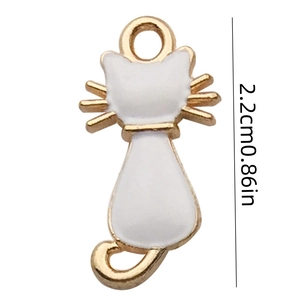 Pendentif chaton en émail blanc avec bordure dorée pour la création de bijoux DIY