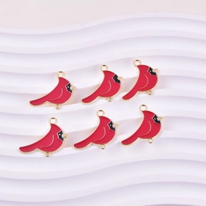 Set van 6 rode kardinaalvogel emaille hangers met goudkleurige legering voor sieraden